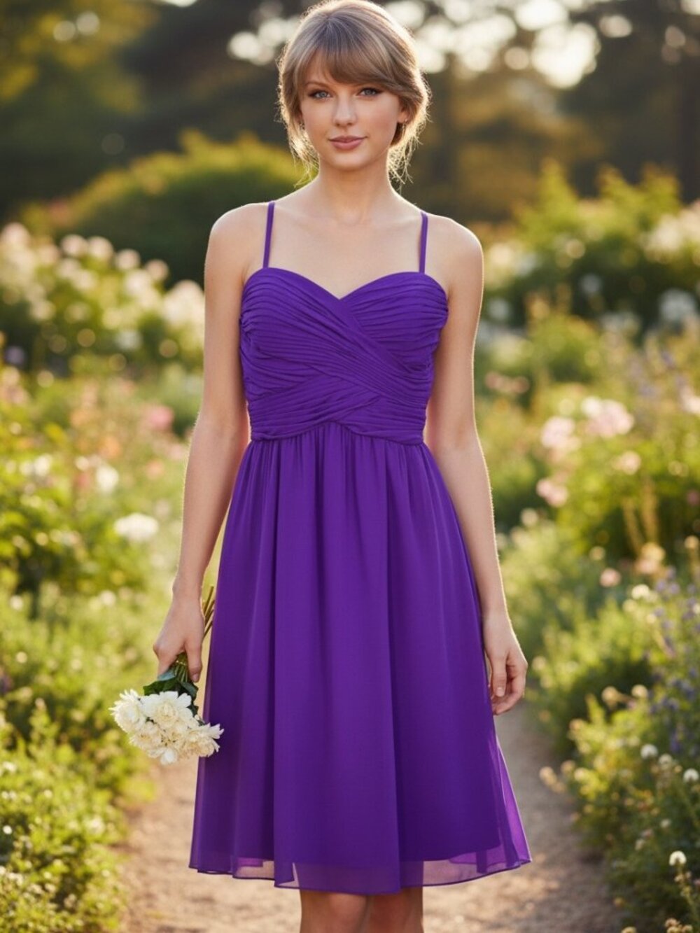 Lauren Ralph Lauren Evening Dress 8 Purple Ruched Chiffon Strap Cocktail Formal